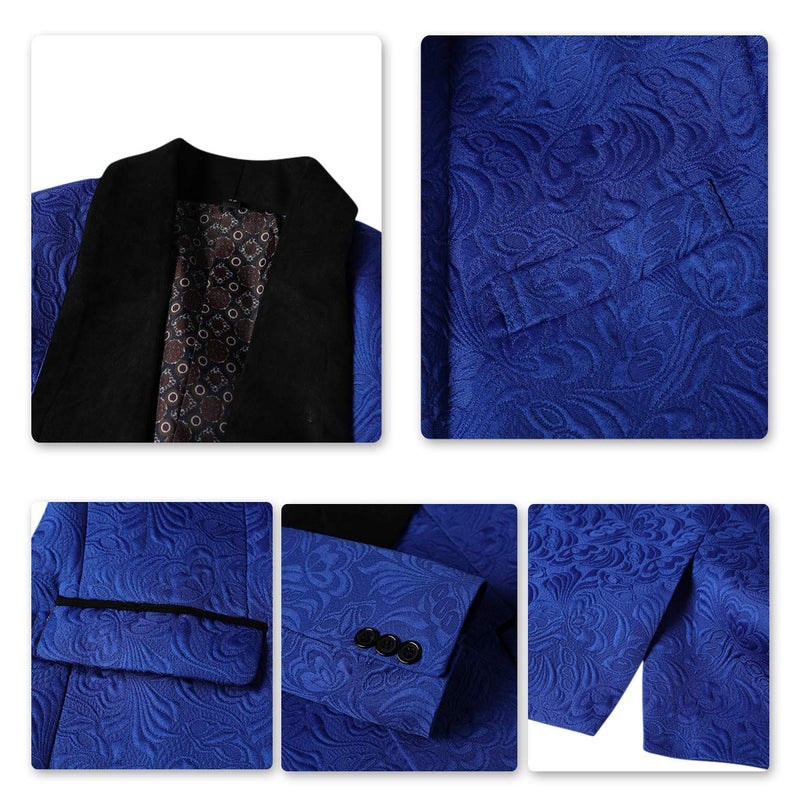 YFFUSHI Men's 3 Piece Suit Slim Fit Jacquard Tuxedo 1 Button Shawl Collar Blazer Vest & Pants for Wedding Formal Prom Blue - Image 5